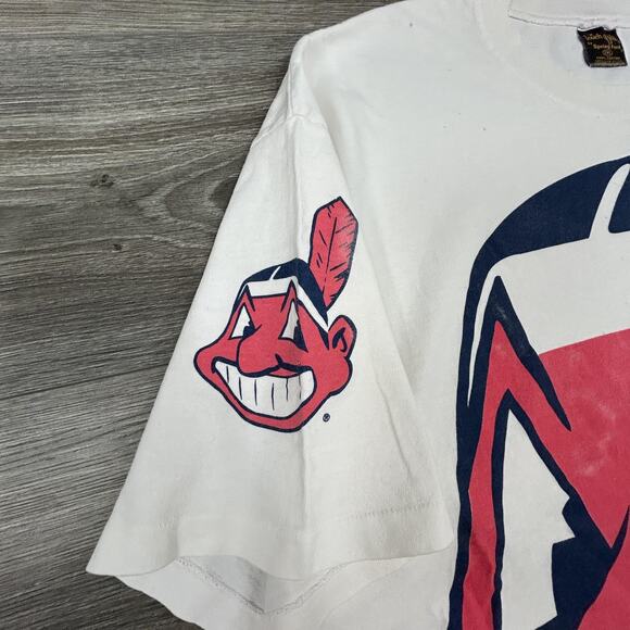 Vintage Cleveland Indians Shirt Mens XXL MLB AOP Chief Wahoo Starter 90s - Picture 6 of 10